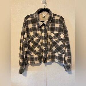 For The Republic | Black and Cream Plaid Utility Jacket | Size Medium
